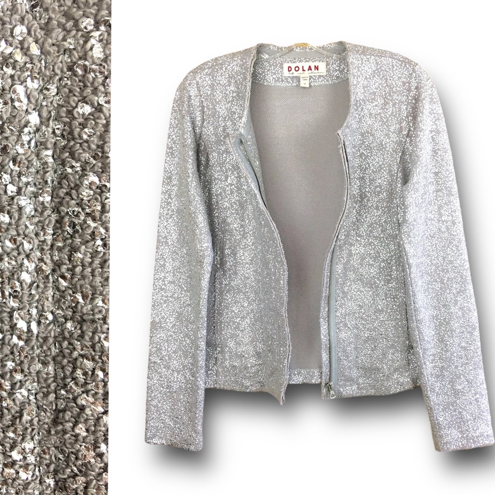 Anthropology DOLAN Silver Metallic Foil Party Cotton Knit Jacket Cardigan XS